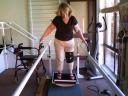 Jill balanceing on Balance board - with knee brace on
