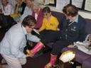 Pat's 50th Pink boots presentation by staff at Yarrunga Primary School