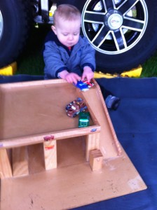 Lucas playing with their Easter present